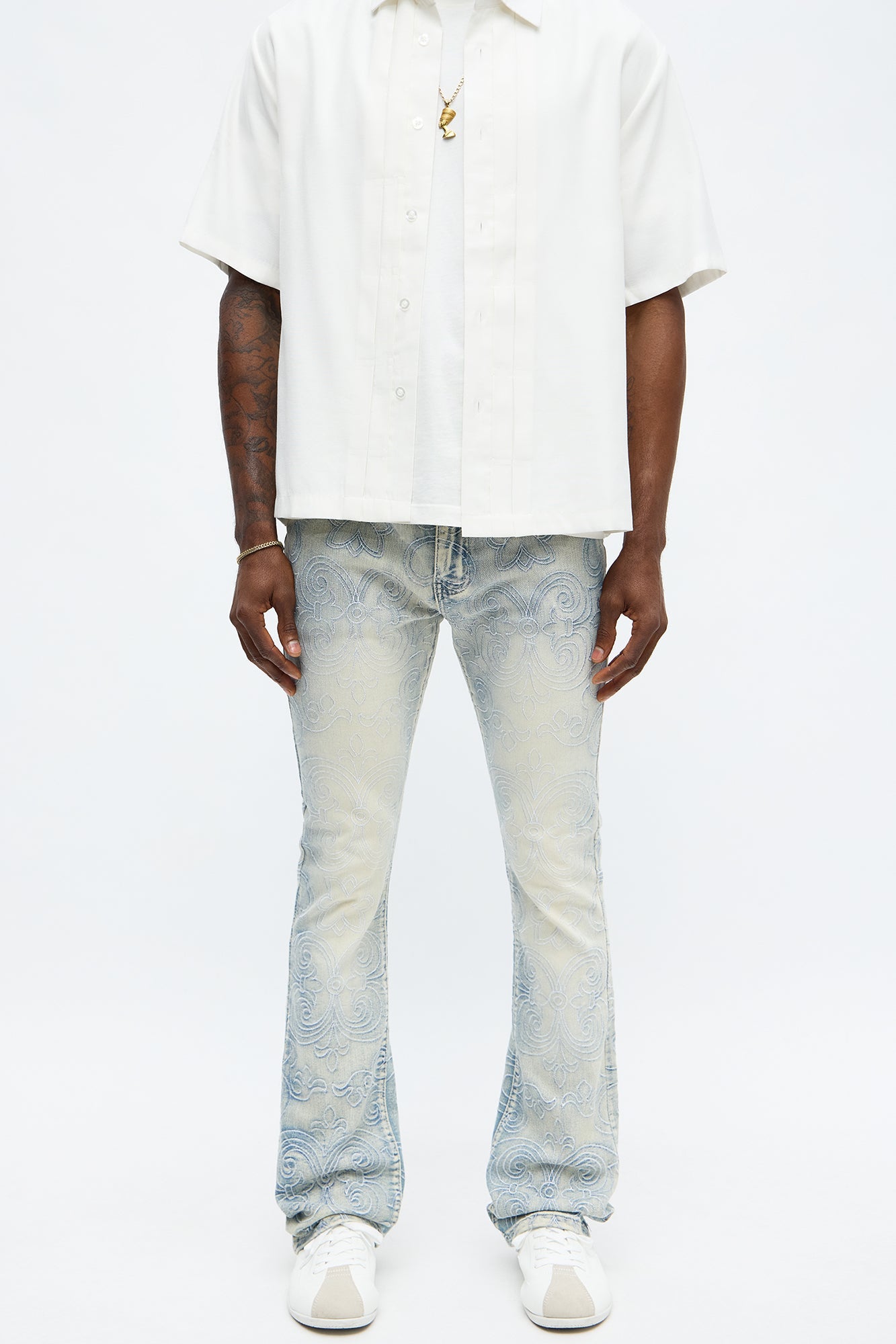 Stacked Skinny Flare Mystic Embroidered Jean - Light Wash