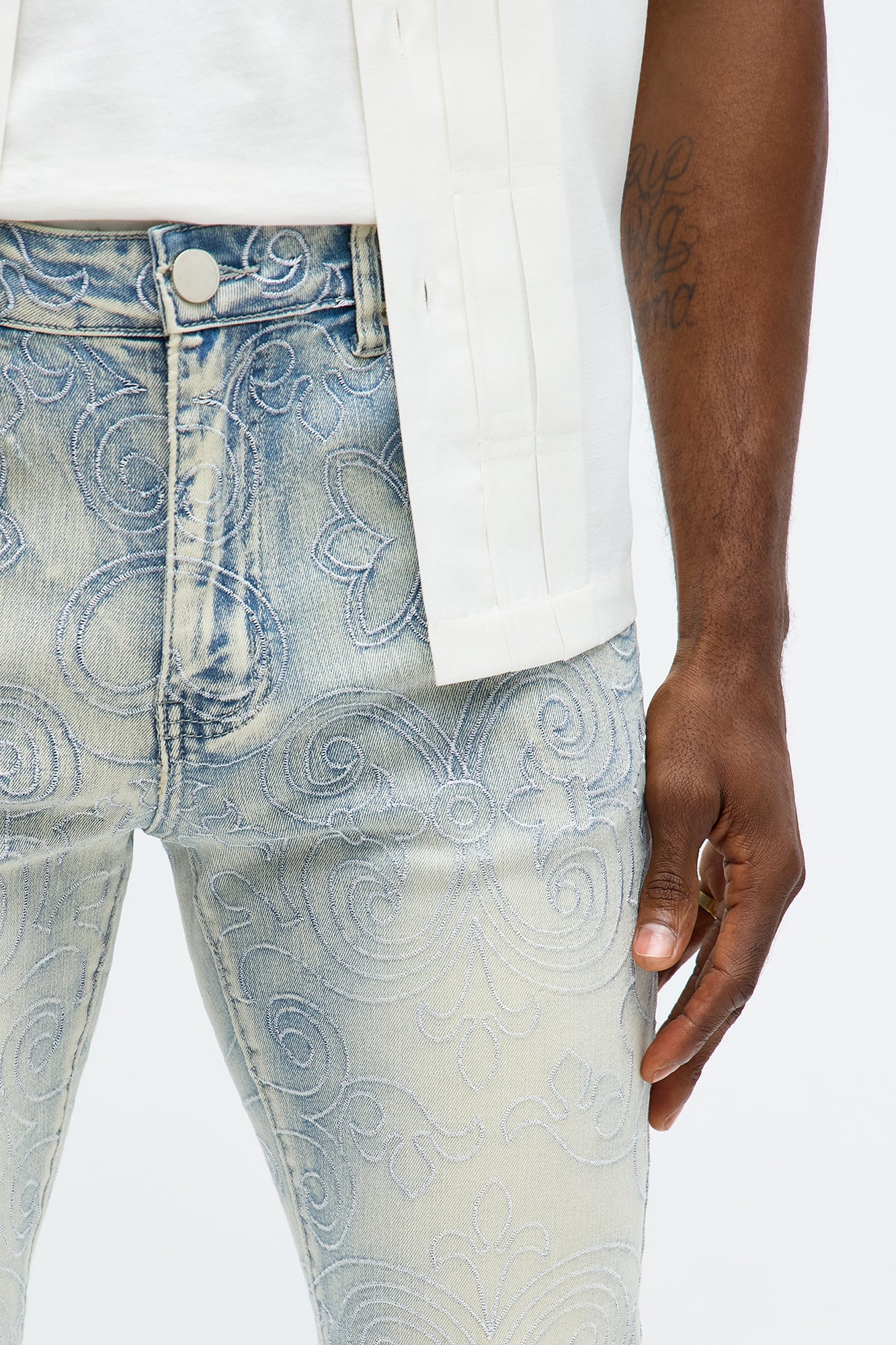 Stacked Skinny Flare Mystic Embroidered Jean - Light Wash