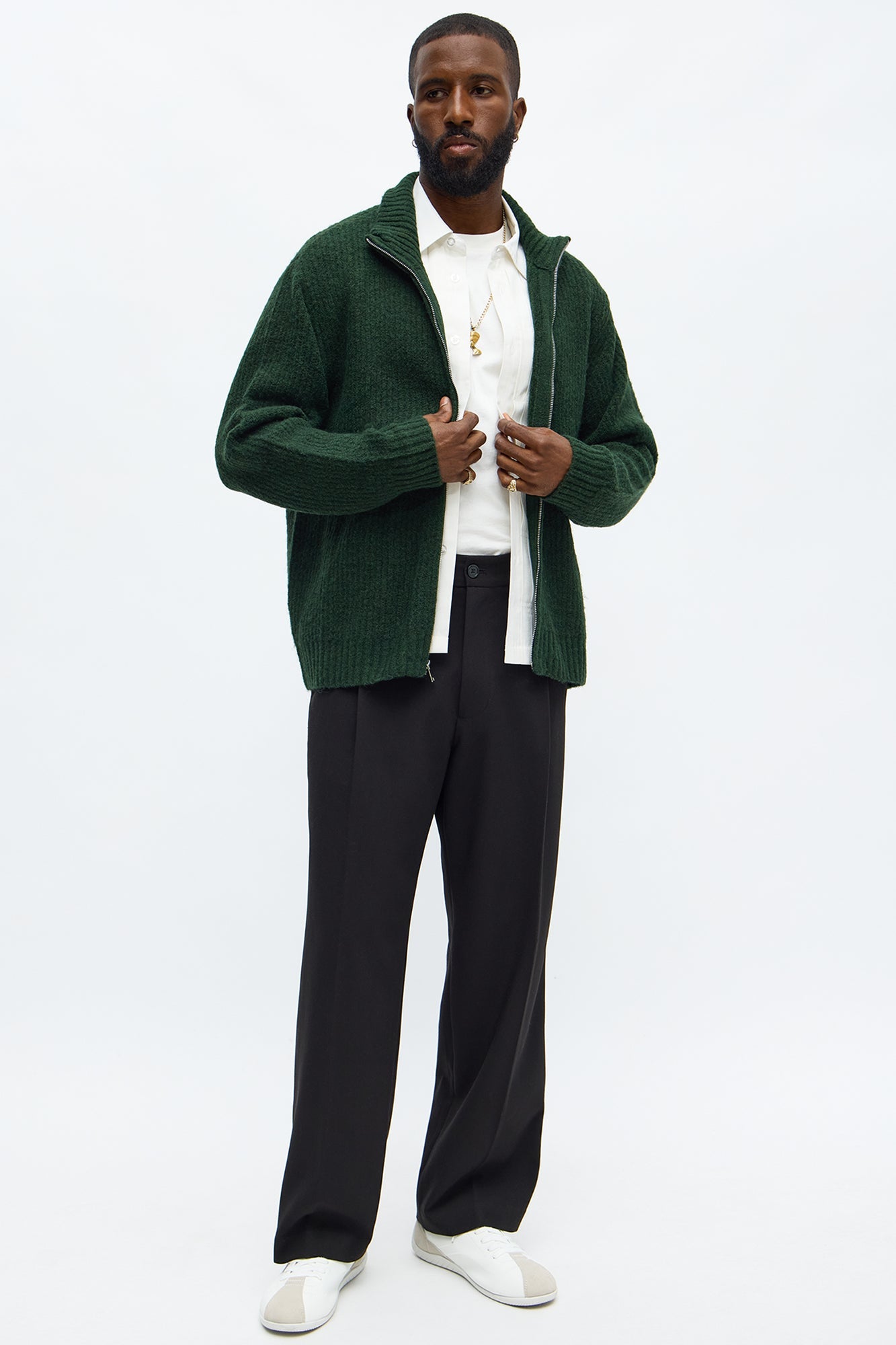 Oversized Willow Ribbed Zip Up Sweater - Olive