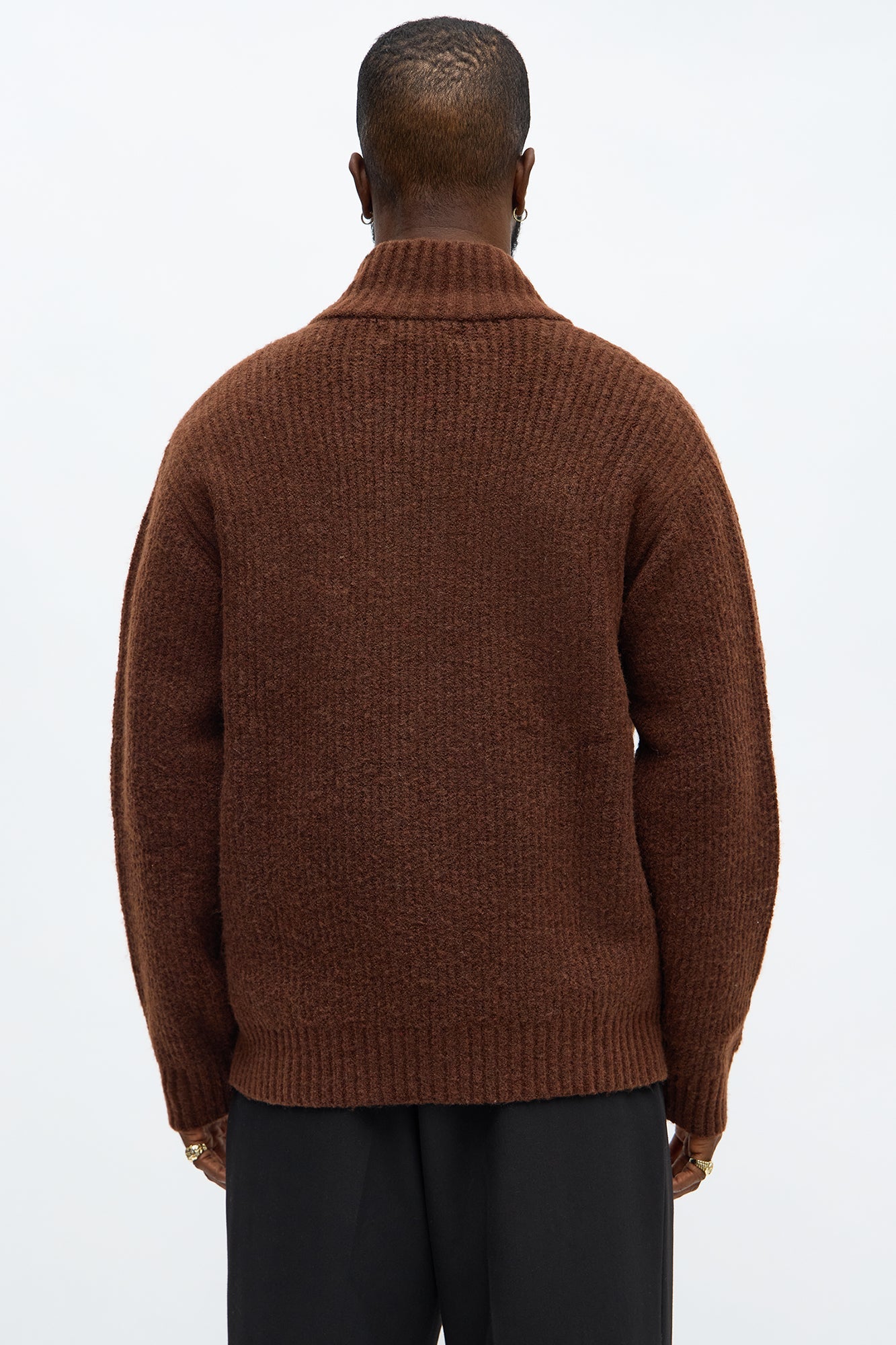 Oversized Willow Ribbed Zip Up Sweater - Brown