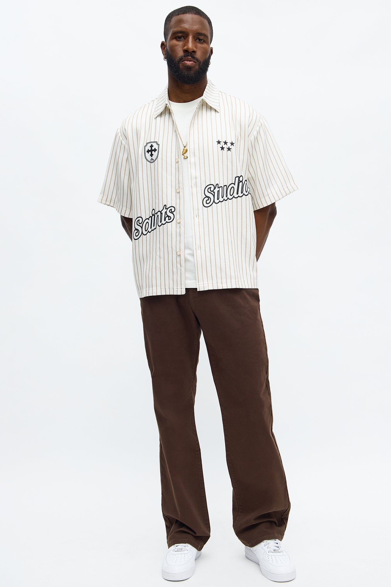 Saints Studio Button Up Shirt - Off White/combo
