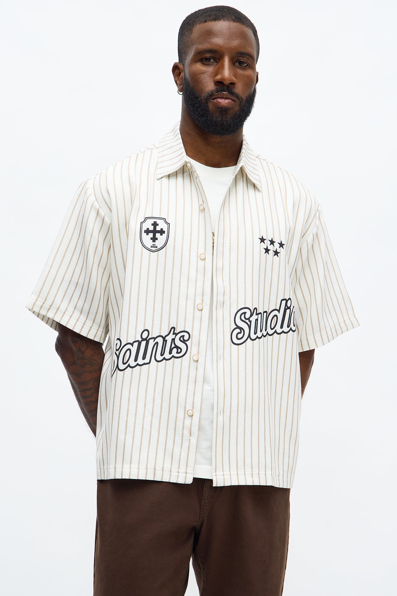 Saints Studio Button Up Shirt - Off White/combo
