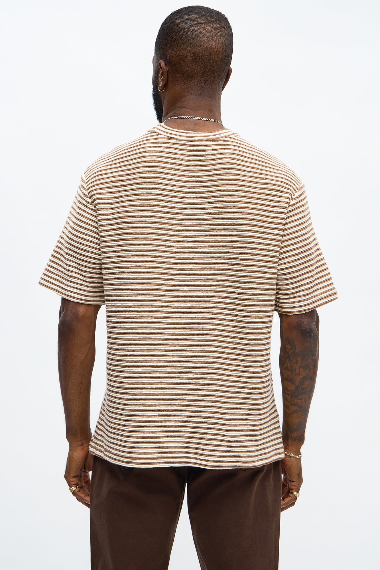 Rib Textured Stripe Relaxed Tee - Brown Combo