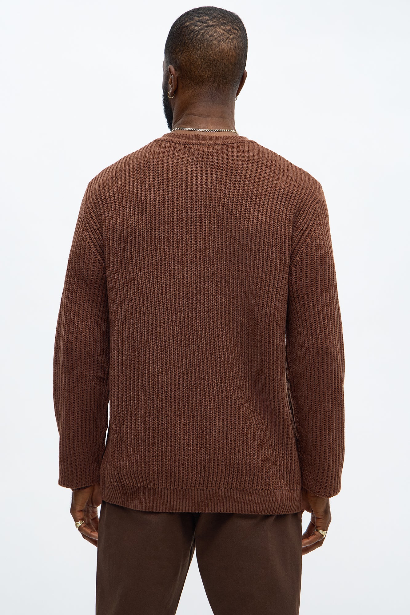 Heavy Ribbed Pullover Sweater - Brown