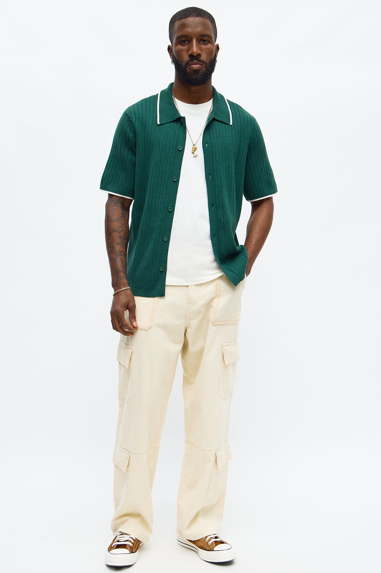 Garrison Knitted Button Up Shirt - Green