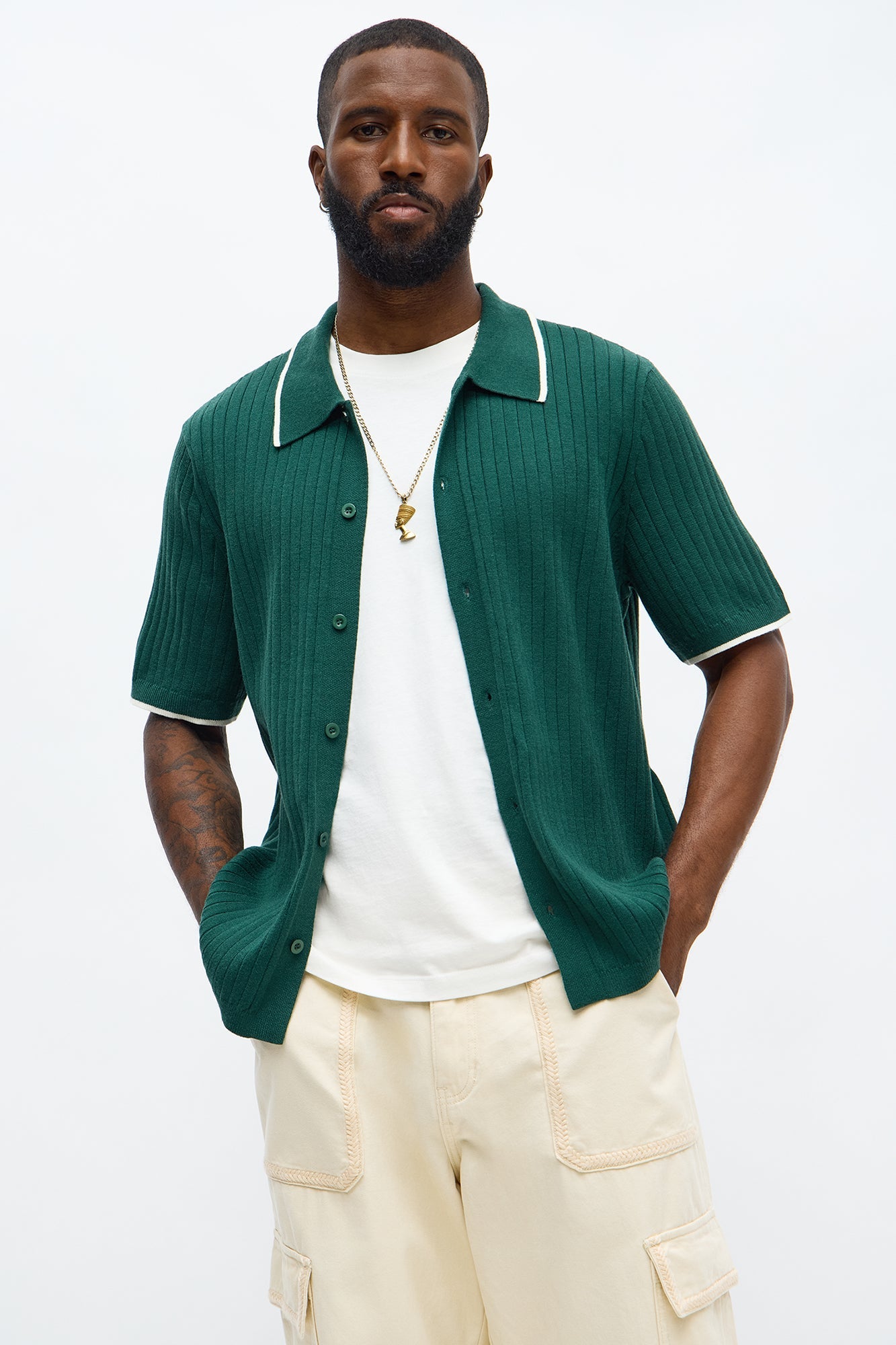 Garrison Knitted Button Up Shirt - Green