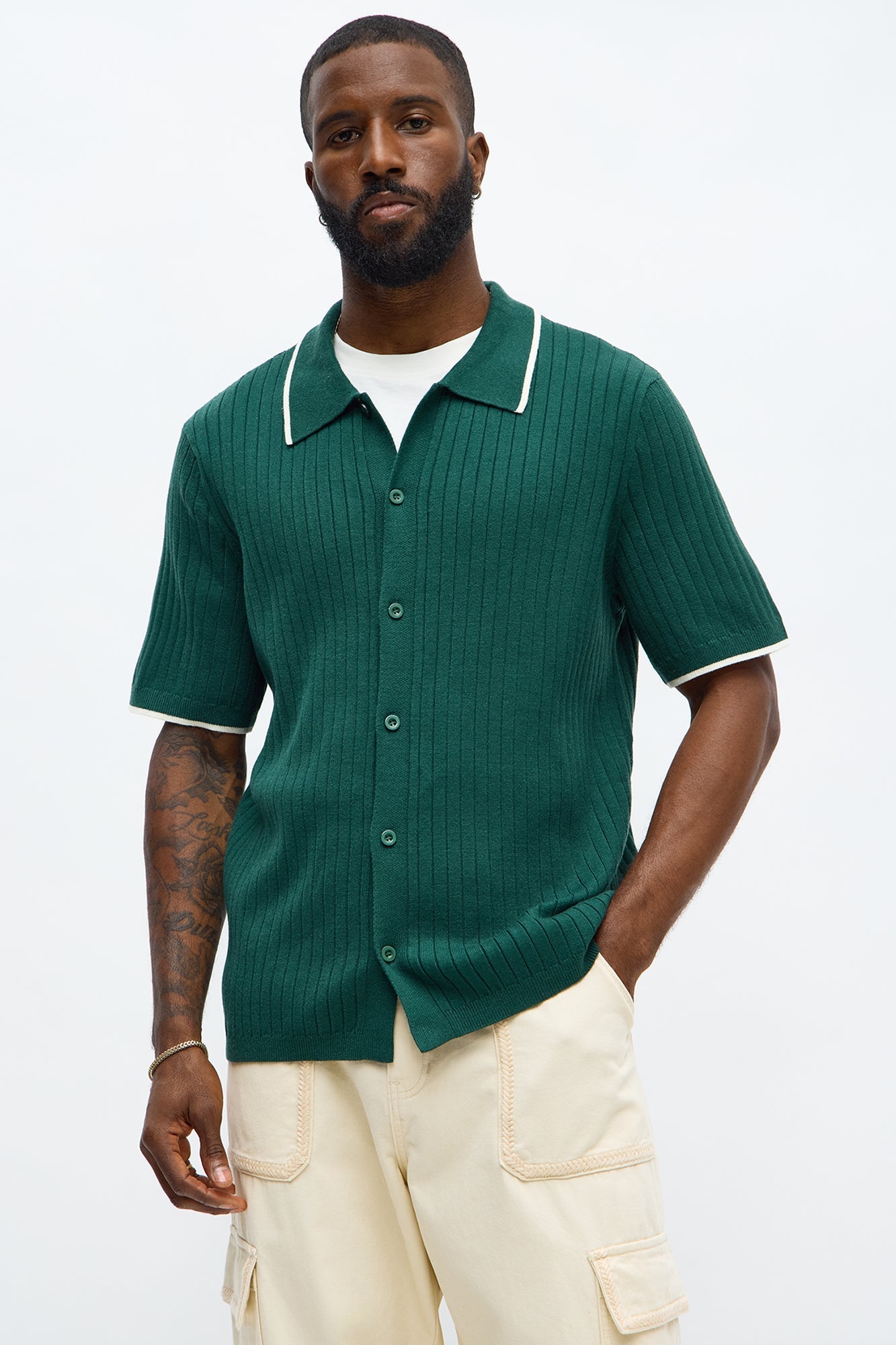 Garrison Knitted Button Up Shirt - Green