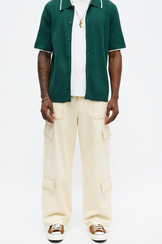 Baggy Chain Stitch Cargo Pant - Khaki
