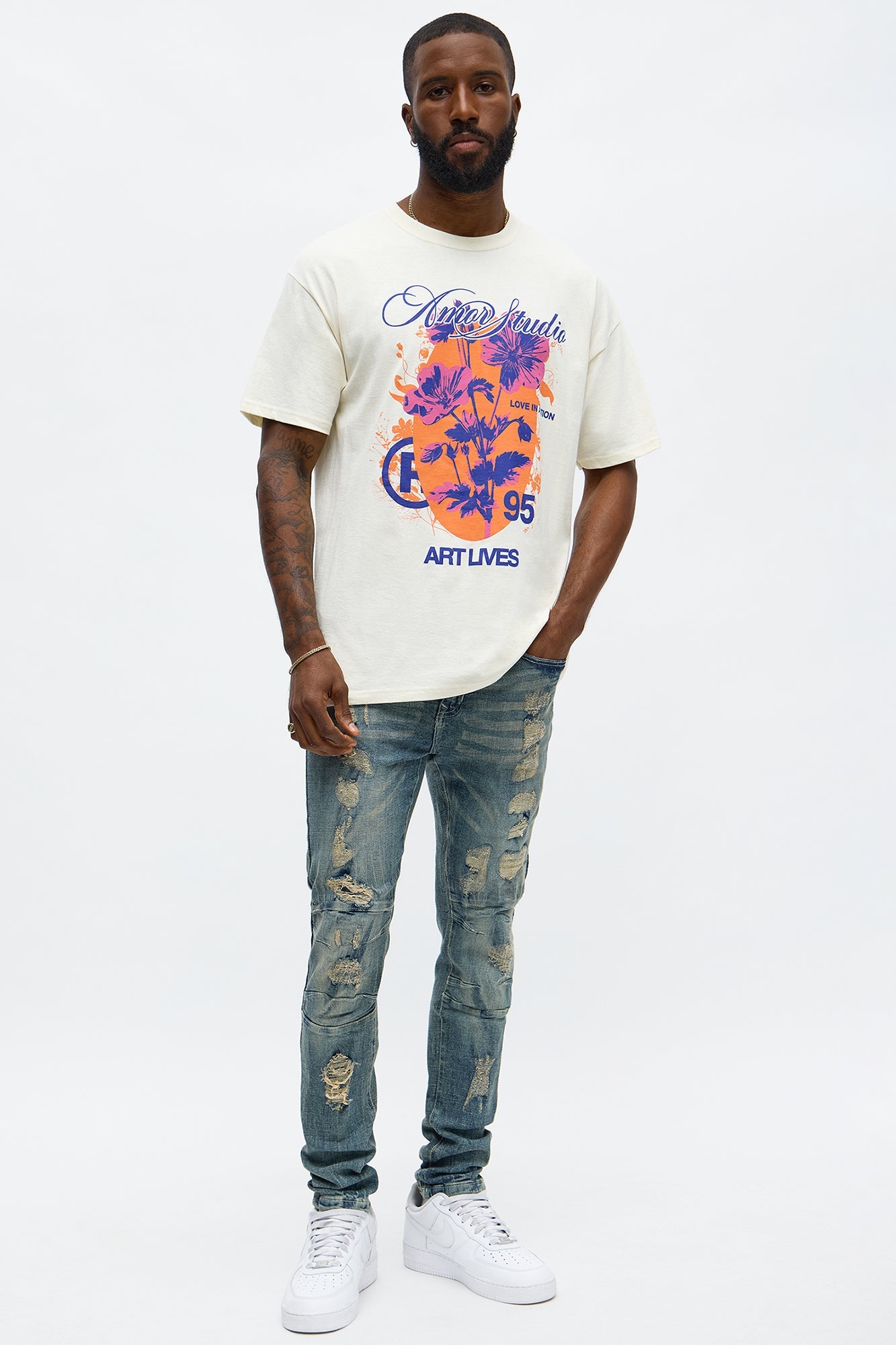 Skinny Paneled And Distressed Jean - Medium Blue Wash