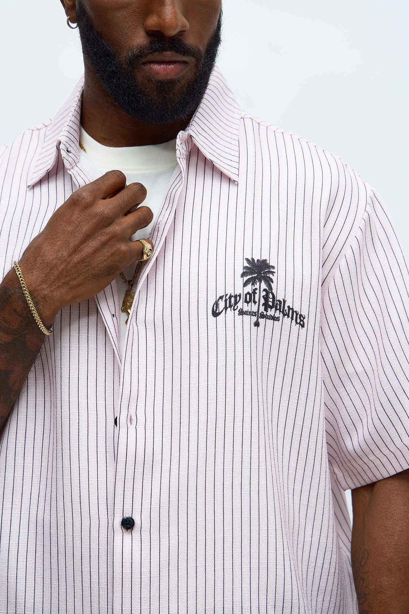 City Of Palms Button Up Shirt - Black/Pink
