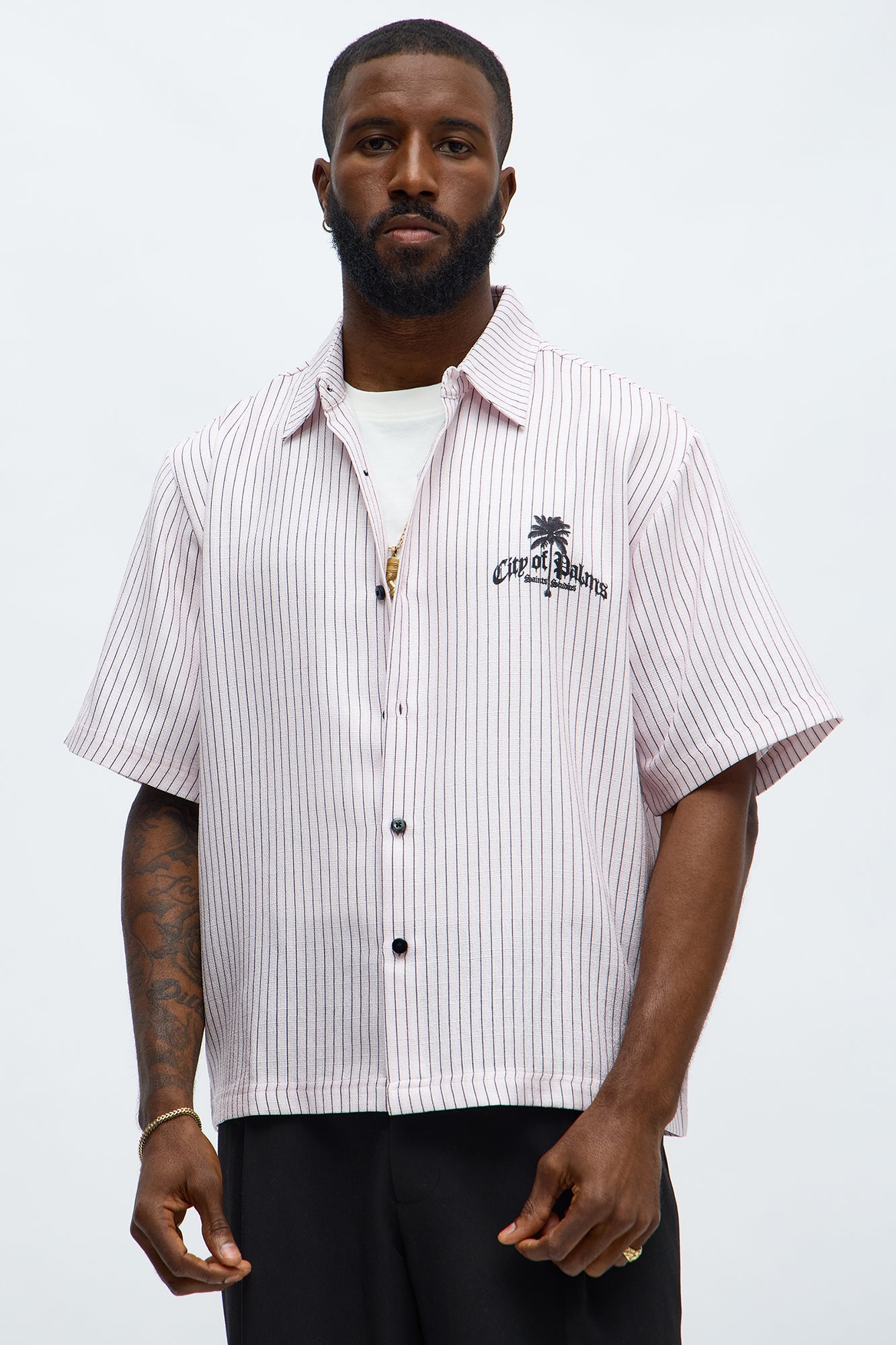 City Of Palms Button Up Shirt - Black/Pink