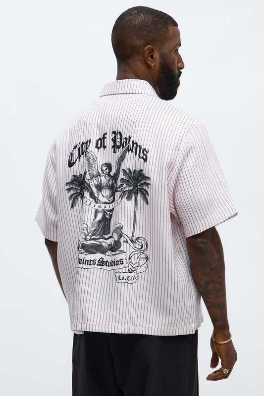 City Of Palms Button Up Shirt - Black/Pink