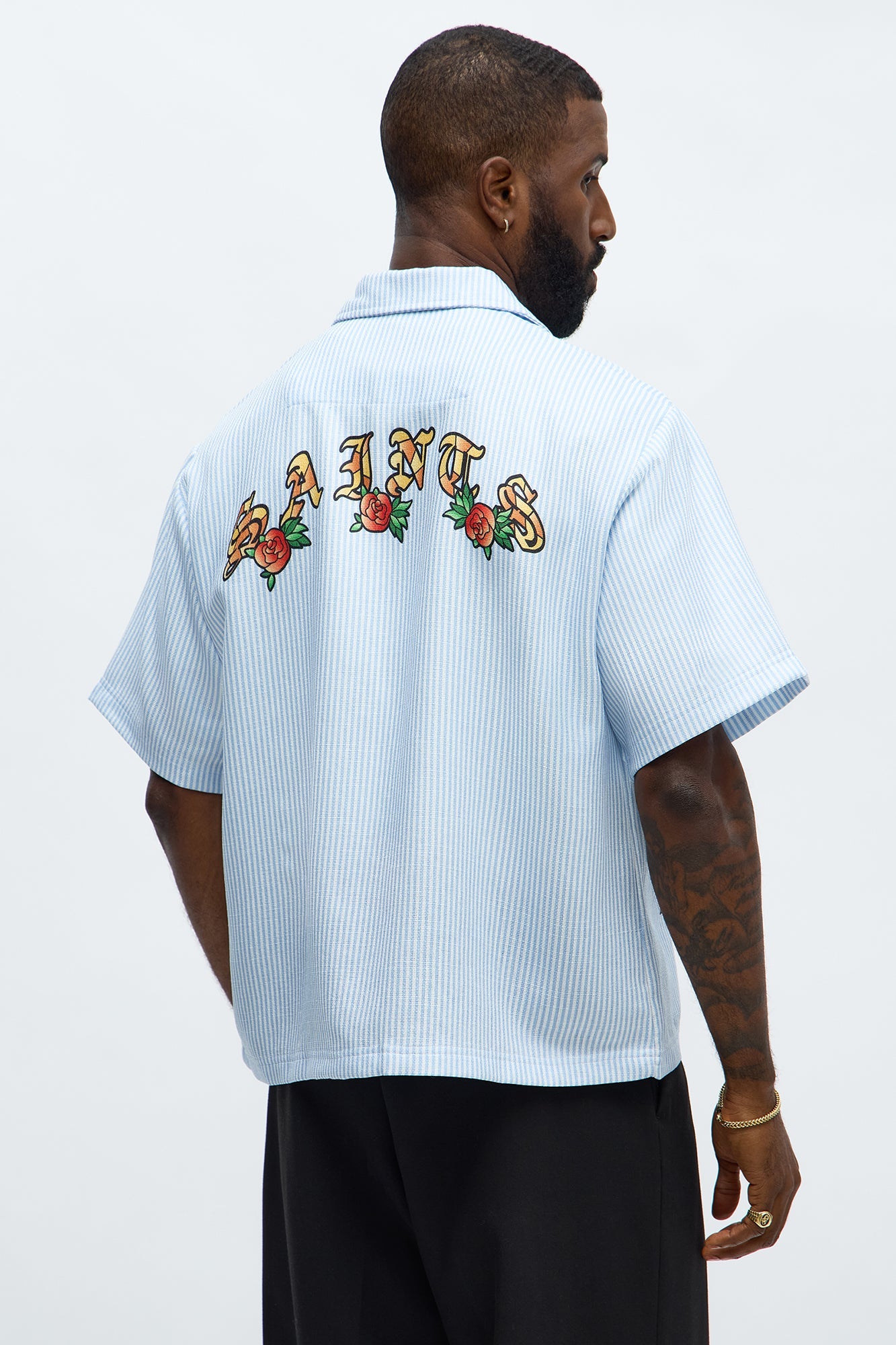 Saints Stained Glass Short Sleeve Button Up - Blue/combo