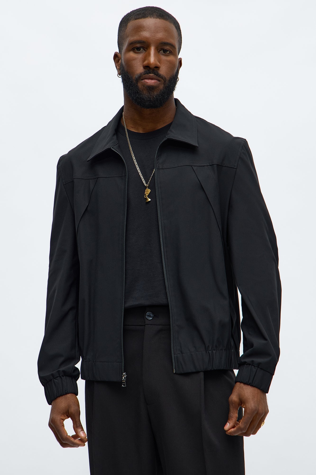 Relaxed Cedric Stretch Zip Tech Jacket - Black
