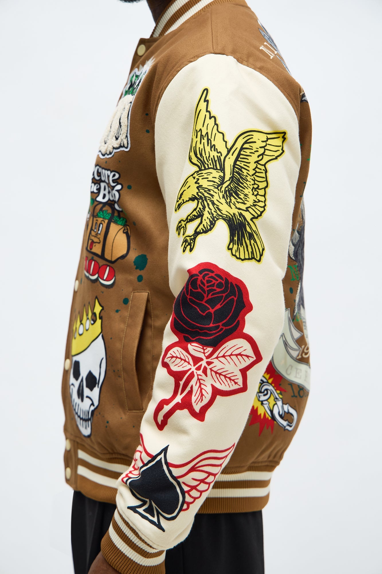 Stack The Cash Varsity Jacket - Brown