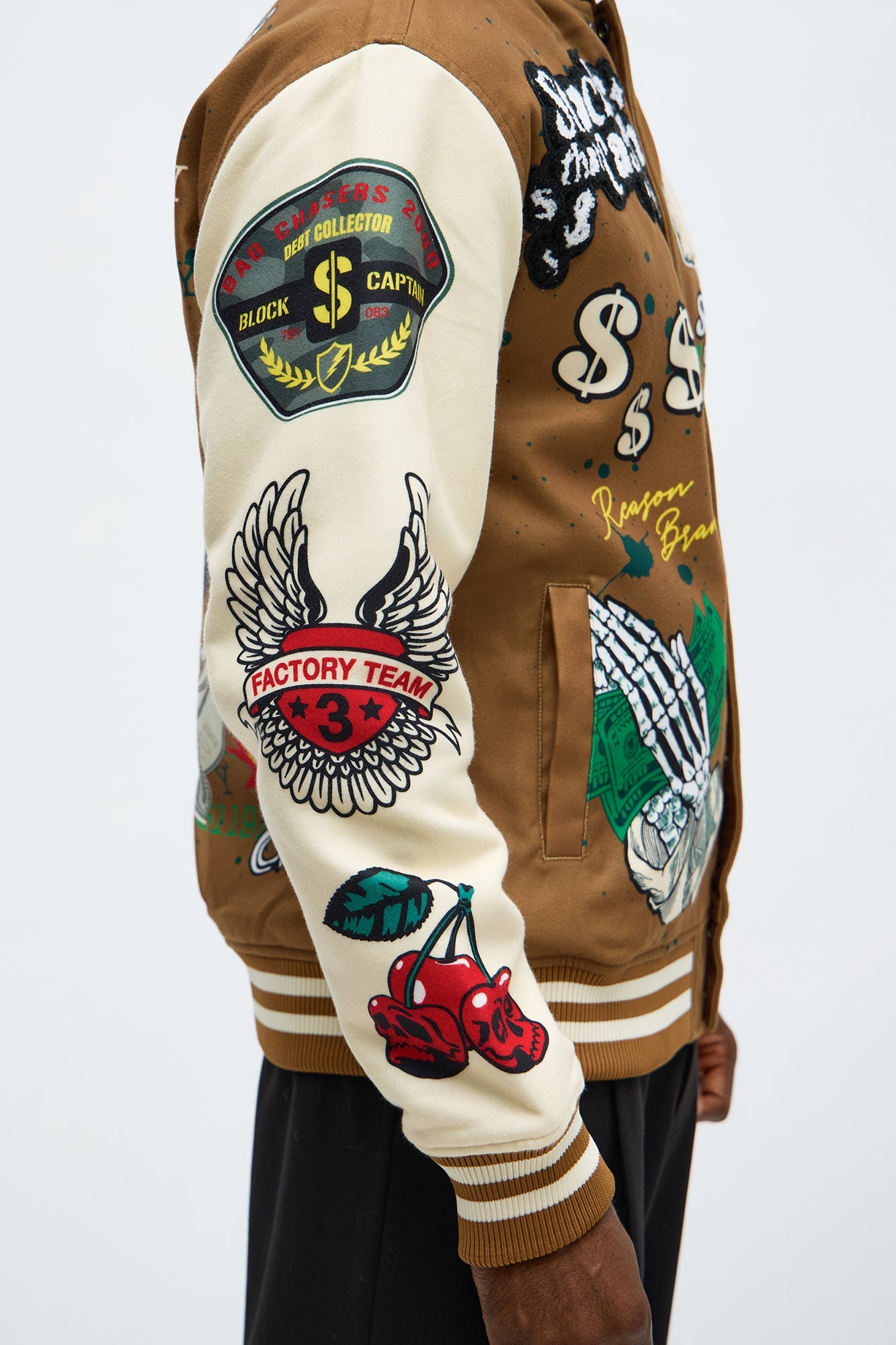 Stack The Cash Varsity Jacket - Brown