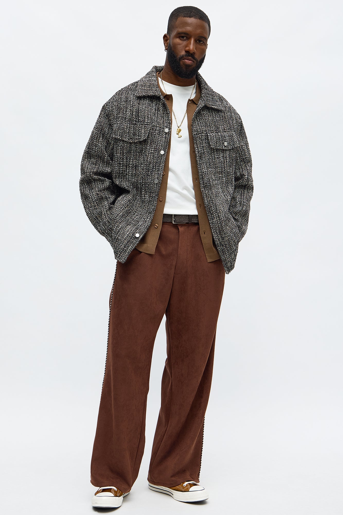 Tweed Button Shacket - Black/combo