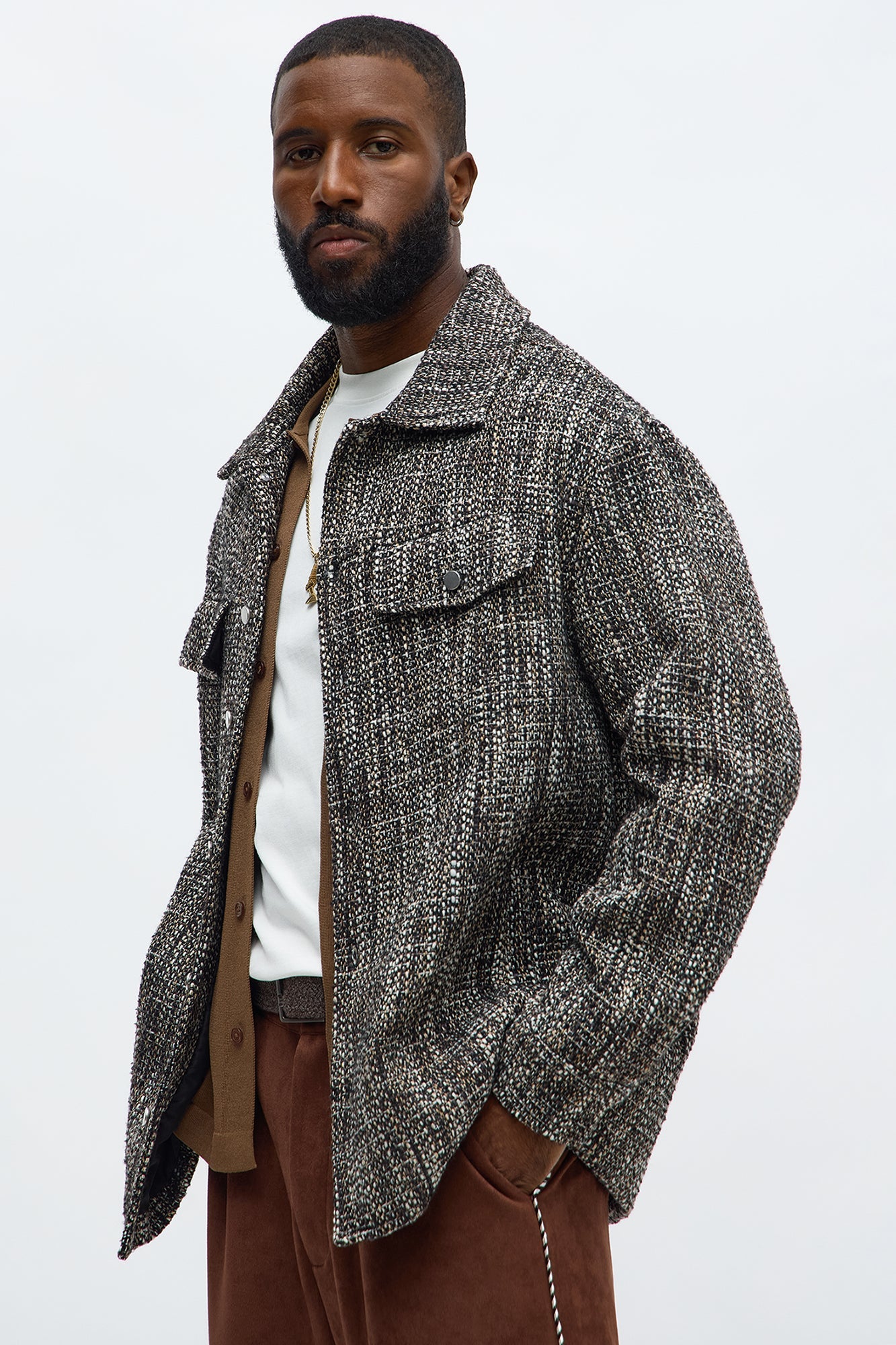 Tweed Button Shacket - Black/combo