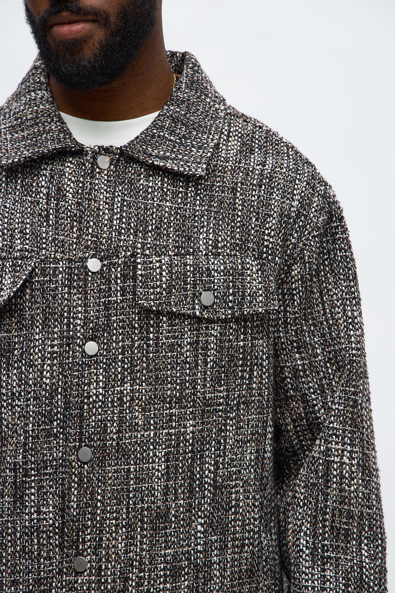Tweed Button Shacket - Black/combo