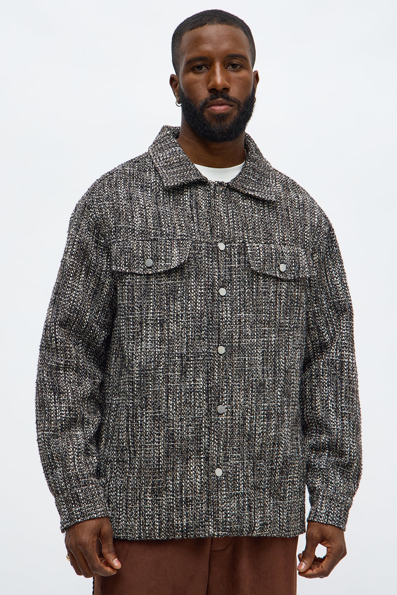 Tweed Button Shacket - Black/combo