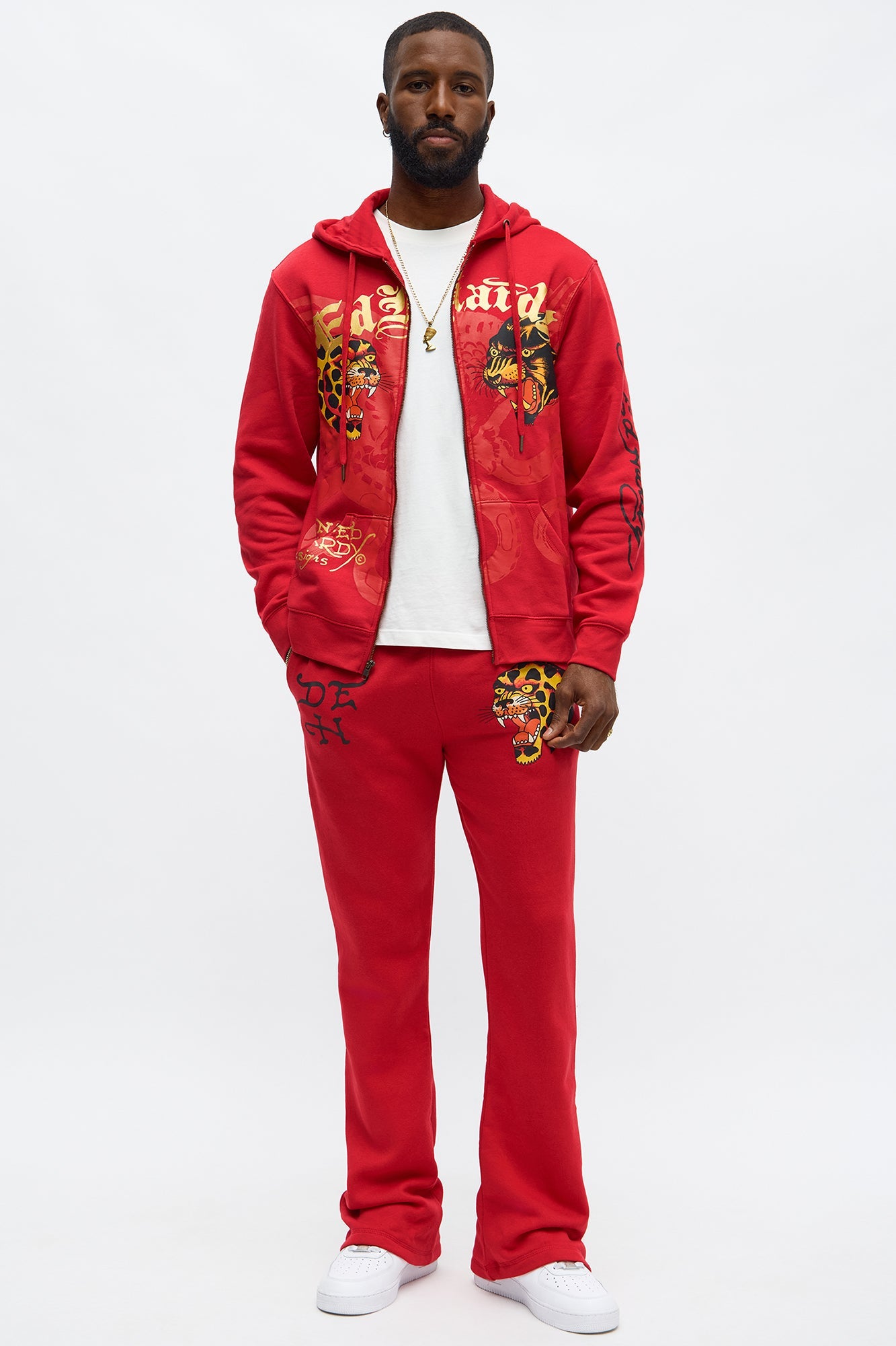 Ed Hardy Wild Cats Zip Up Hoodie - Red