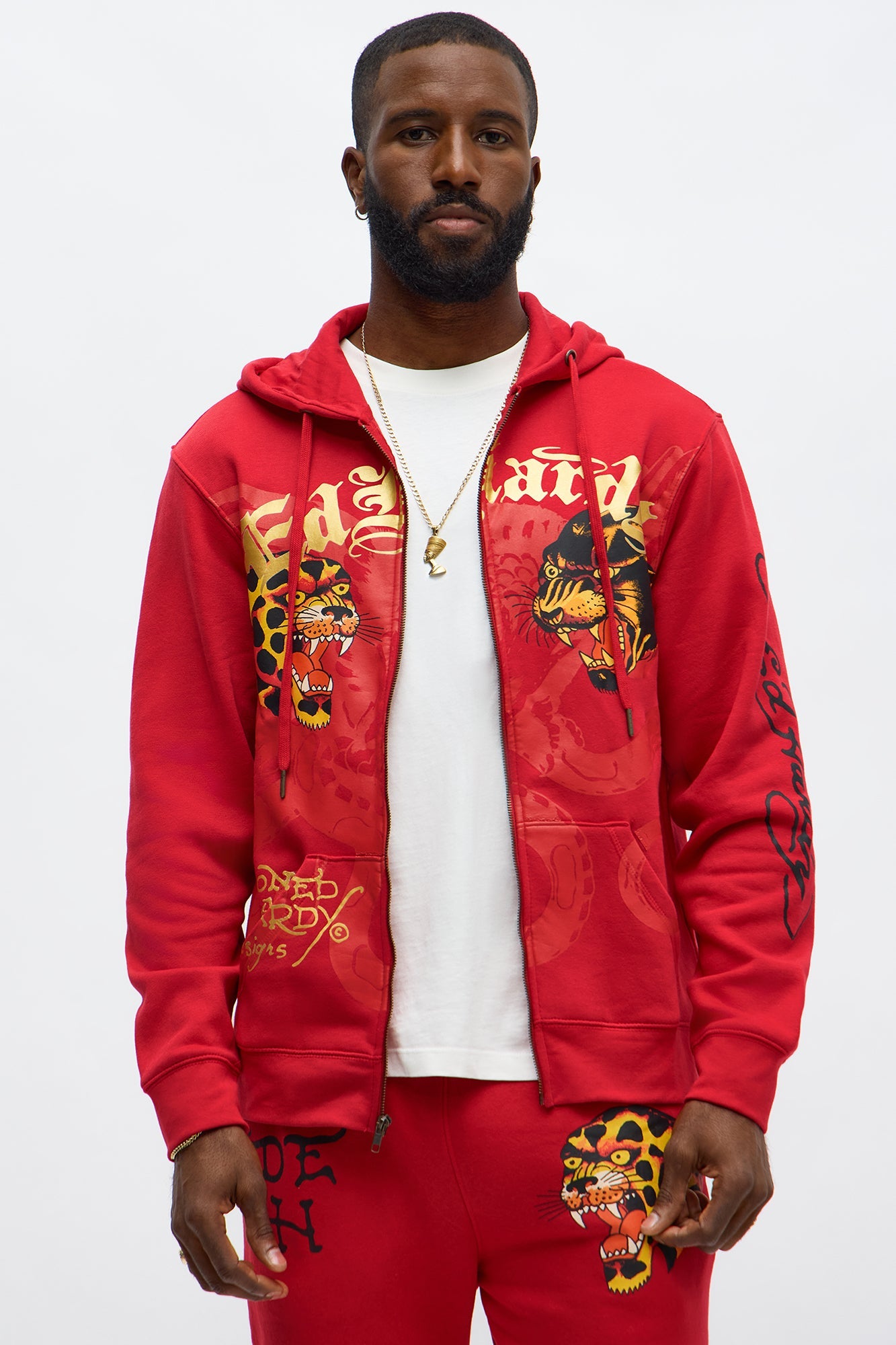 Ed Hardy Wild Cats Zip Up Hoodie - Red