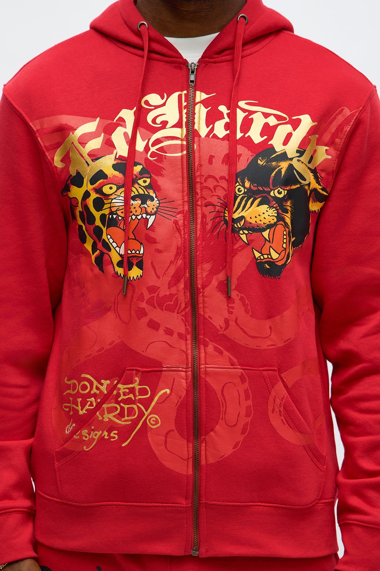 Ed Hardy Wild Cats Zip Up Hoodie - Red