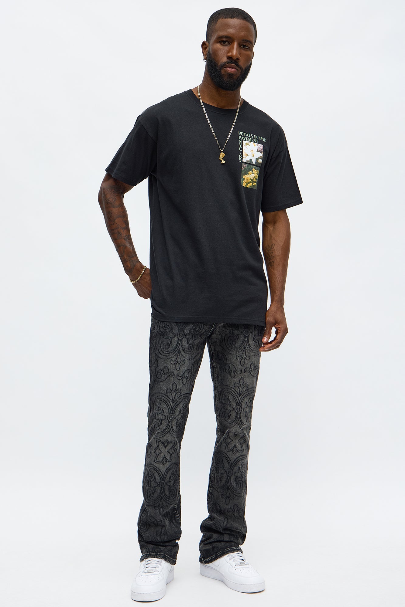 Stacked Skinny Flare Mystic Embroidered Jean - Black Wash