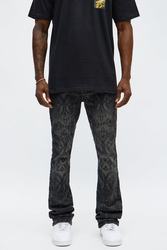 Stacked Skinny Flare Mystic Embroidered Jean - Black Wash