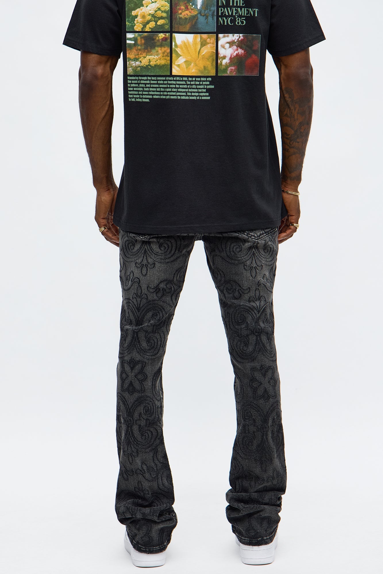 Stacked Skinny Flare Mystic Embroidered Jean - Black Wash