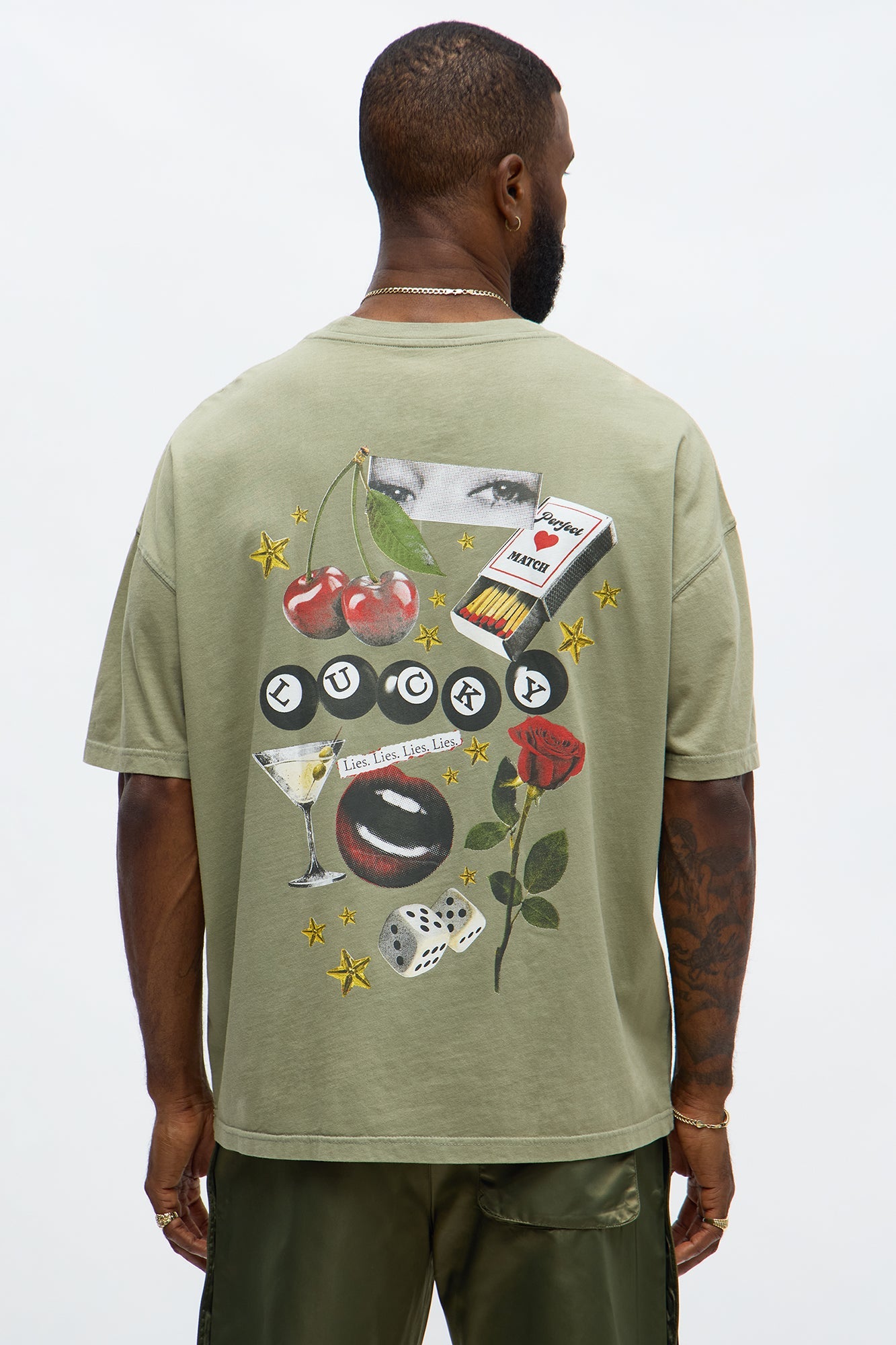 Luck Be A Lady Oversized Short Sleeve Tee - Olive