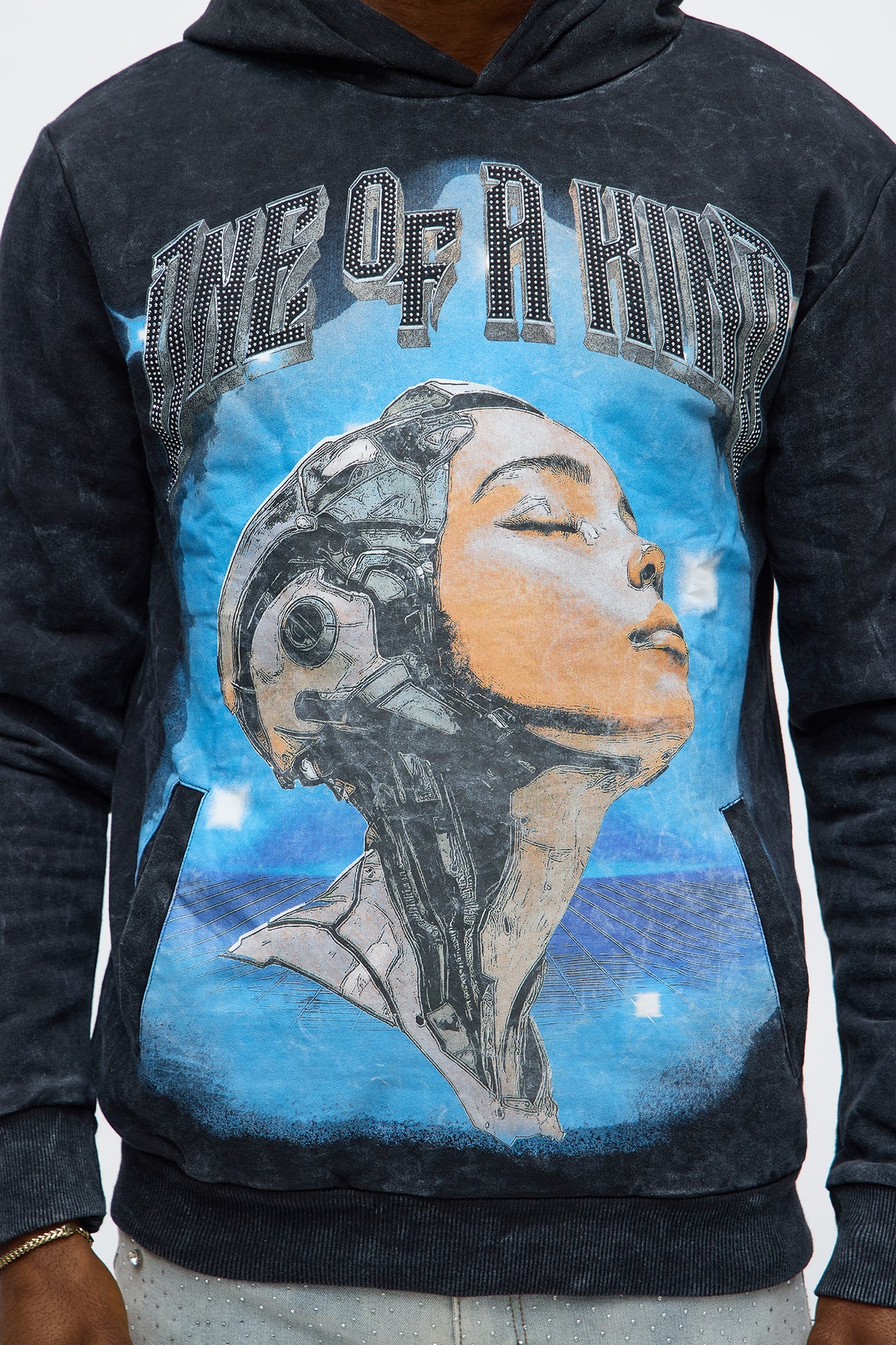 One Of A Kind Rhinestone Hoodie - Charcoal