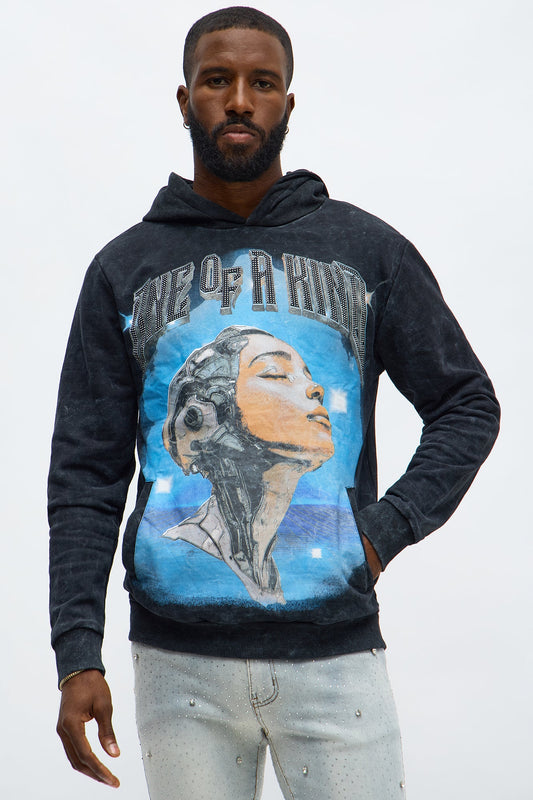 One Of A Kind Rhinestone Hoodie - Charcoal