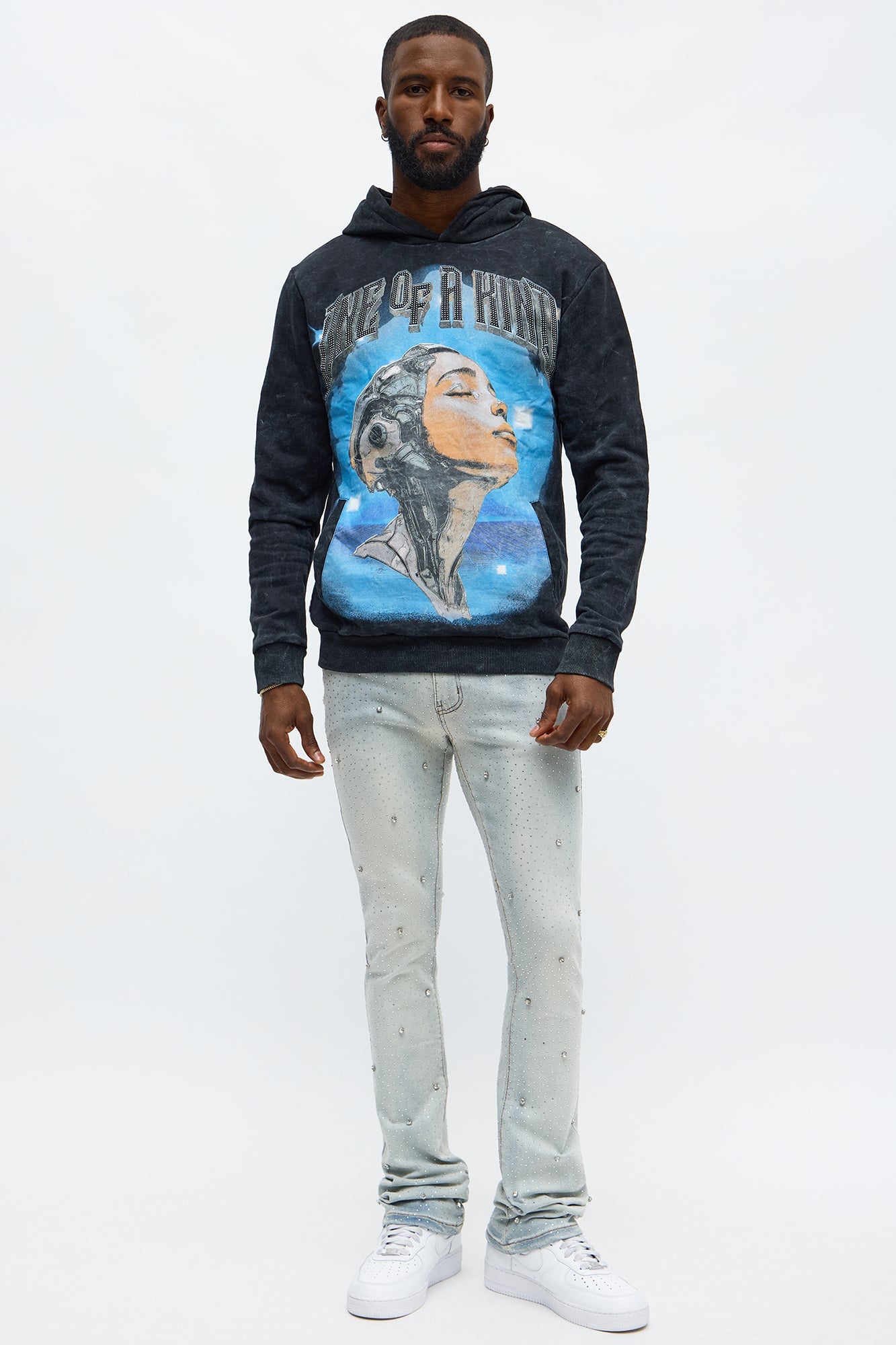 Stacked Skinny Flare Jeweled With It Jean - Light Wash