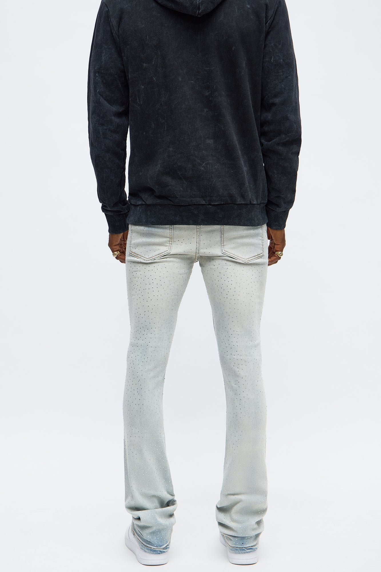 Stacked Skinny Flare Jeweled With It Jean - Light Wash