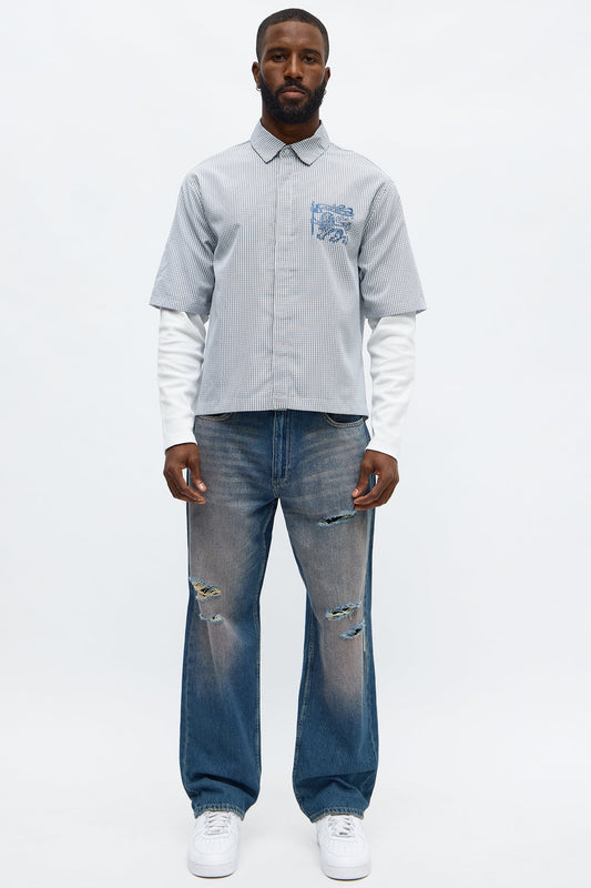 Relaxed Straight Haze Distressed Jean - Vintage Blue Wash
