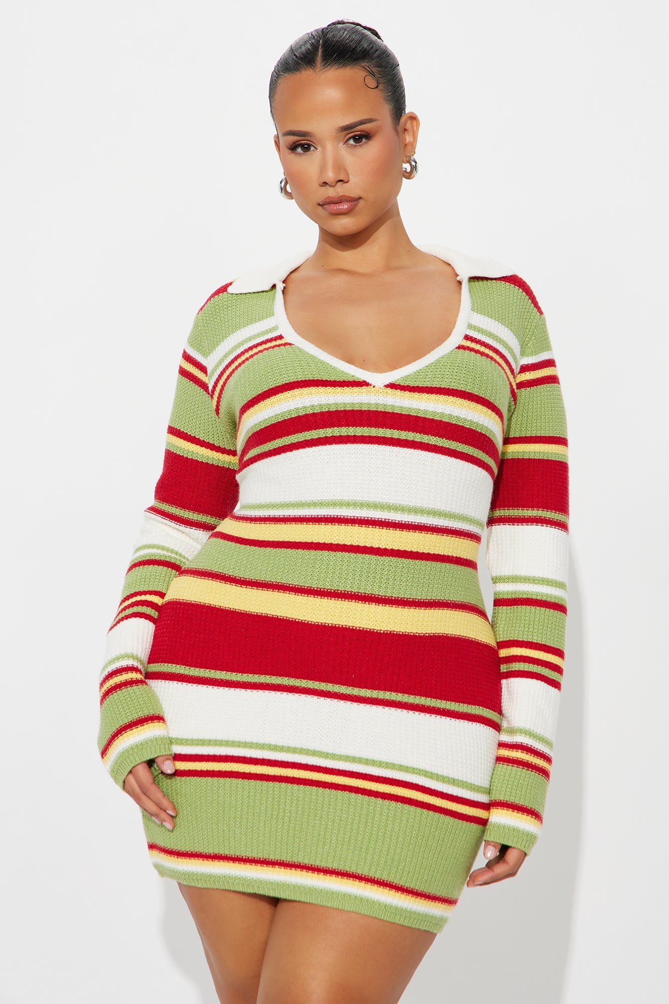 Feeling Good Striped Sweater Mini Dress - Multi Color