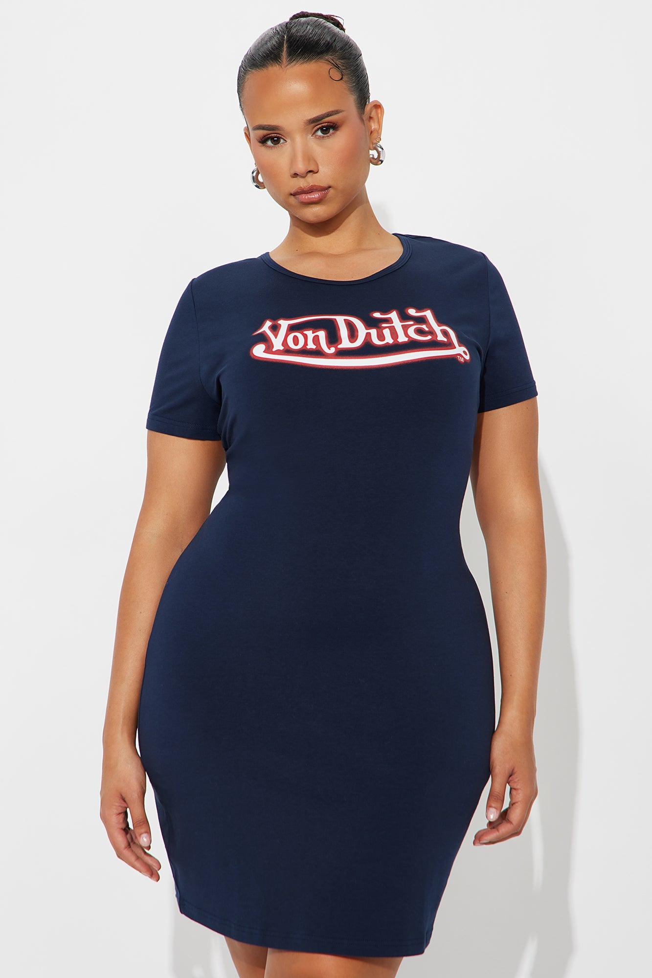 Von Dutch Graffiti T Shirt Mini Dress - Navy/Red