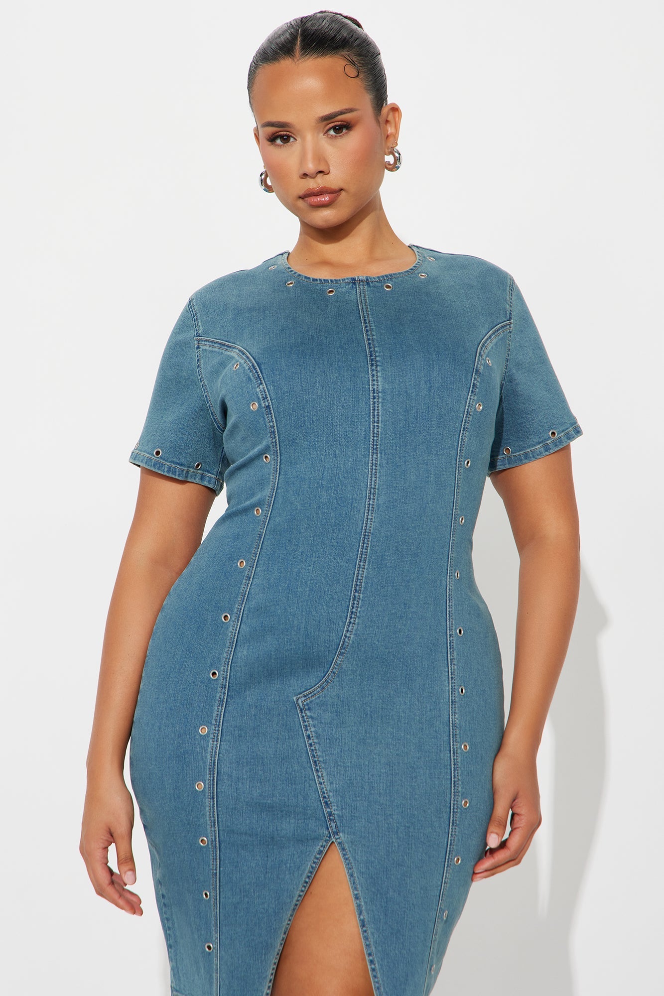 Diana Denim Short Sleeve Midi Dress - Blue Wash