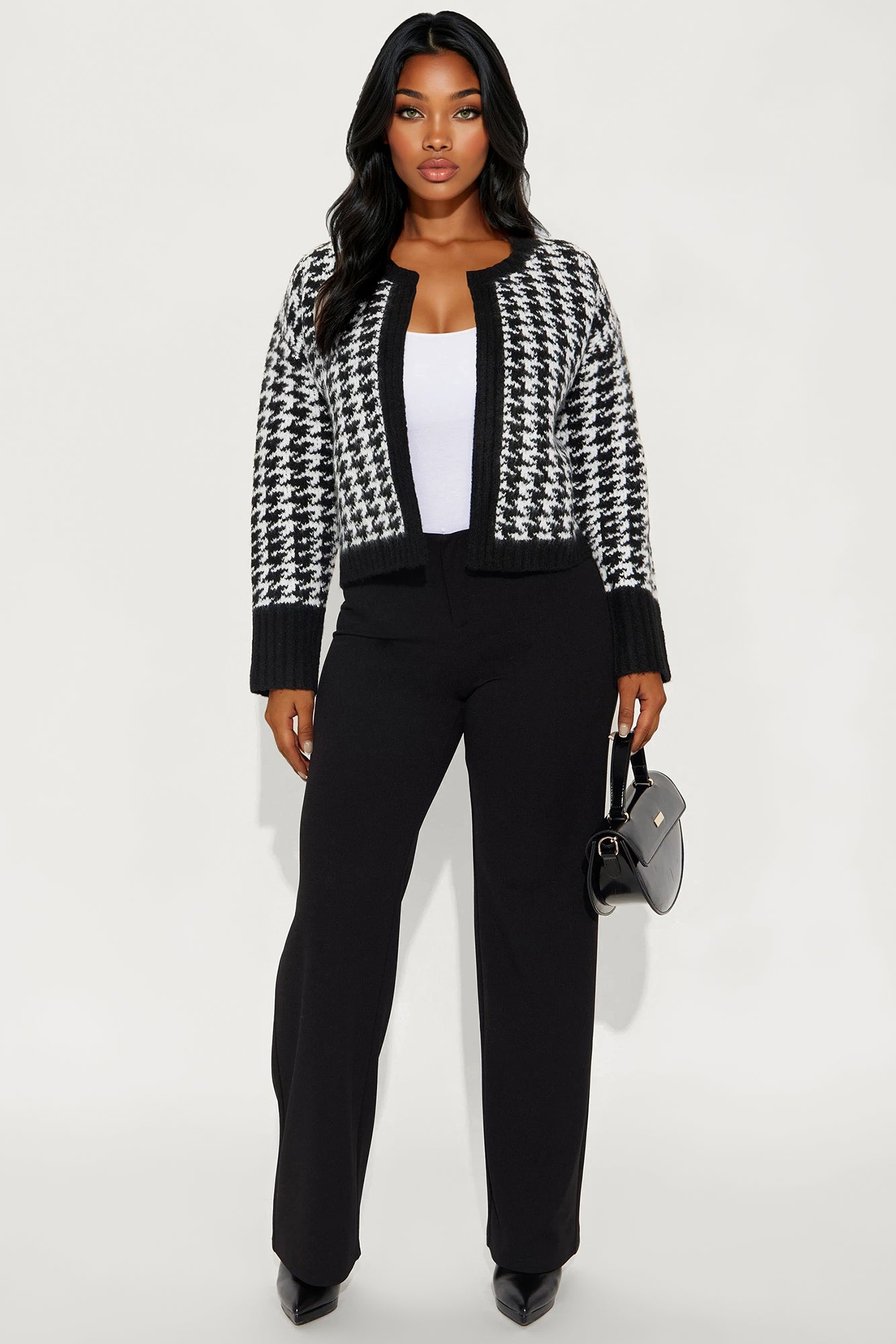 True Desires Houndstooth Cardigan - Black/White