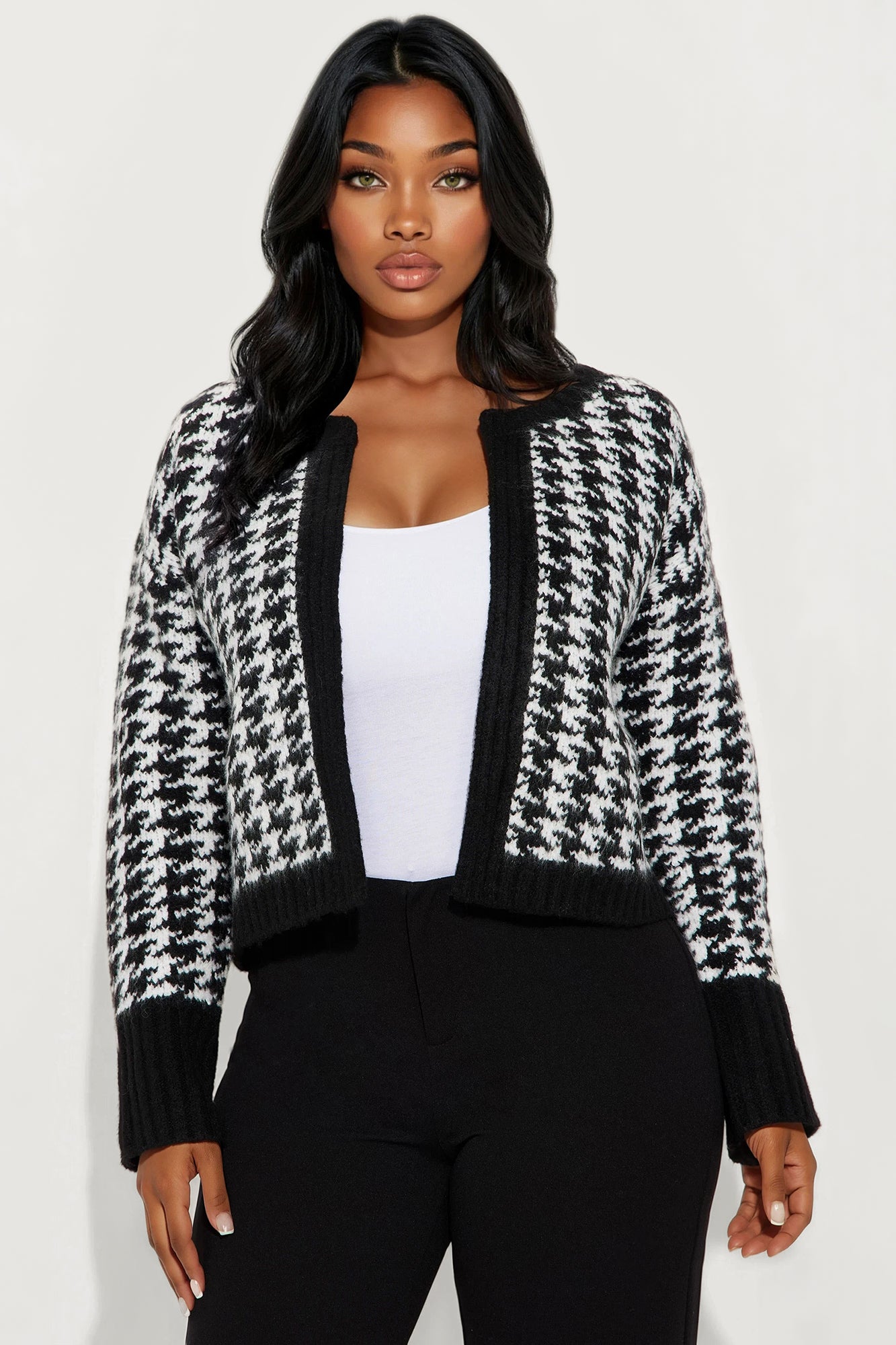 True Desires Houndstooth Cardigan - Black/White