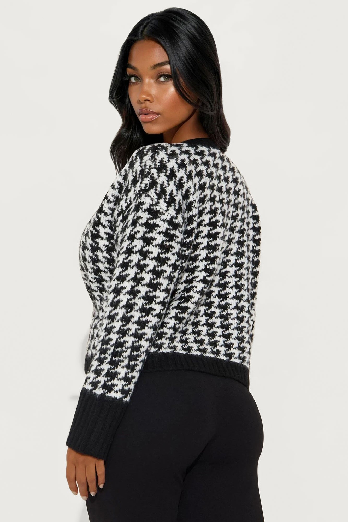 True Desires Houndstooth Cardigan - Black/White