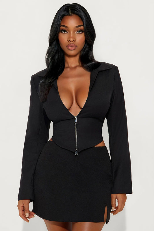 Something Settle Shoulder Pad Corset Top - Black