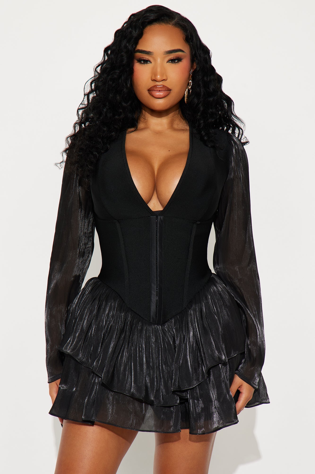 Keep Up Corset Waist Bandage Micro Mini Dress - Black