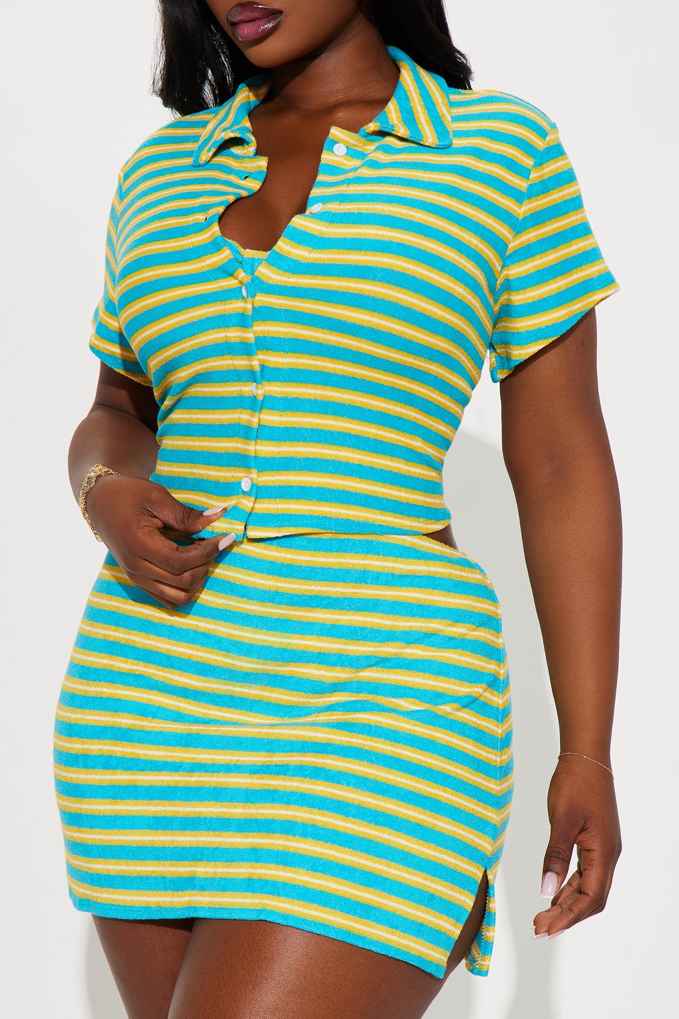 Kelsie Stripe Terry 4 Piece Bikini Set - Blue/combo