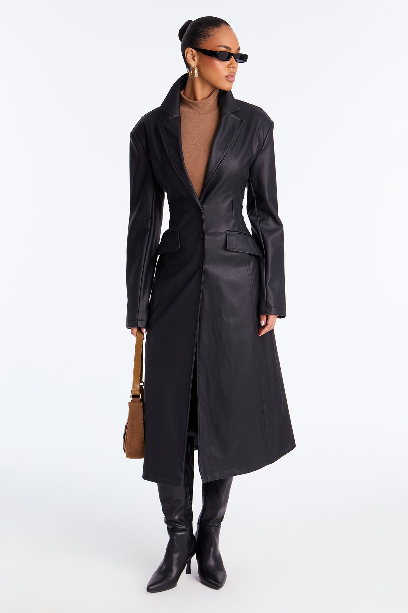 Taking Up Space Faux Leather Coat - Black