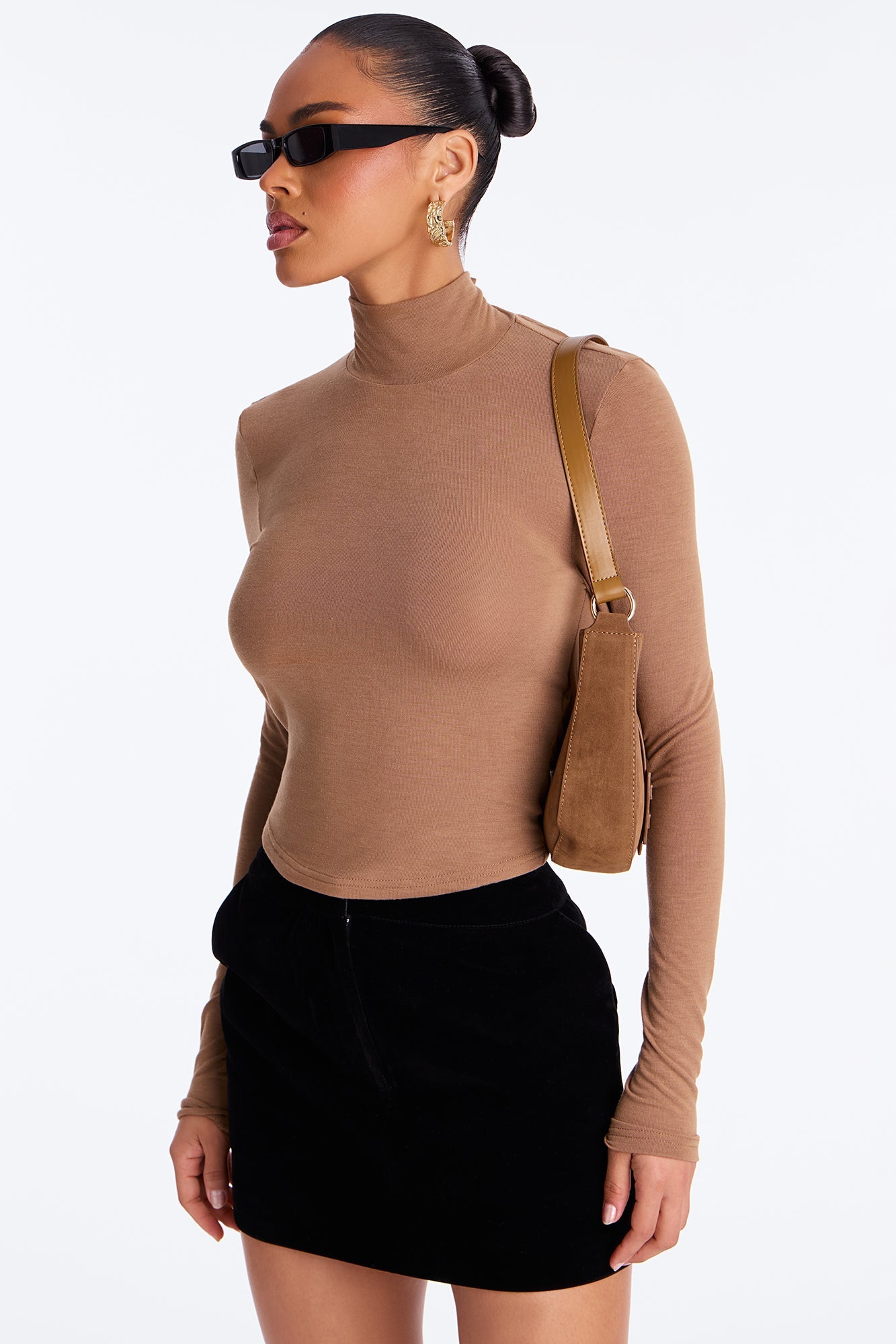 Octave Turtle Neck Backless Top - Mocha