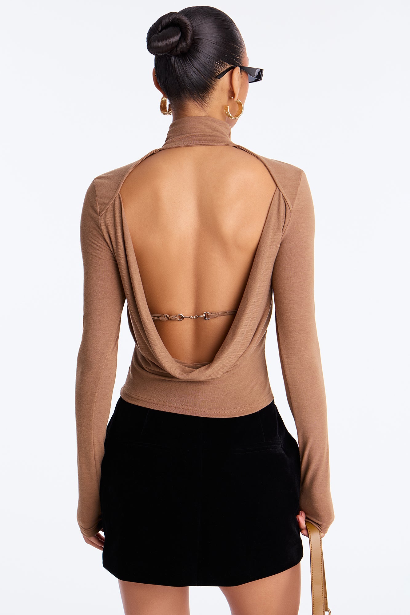 Octave Turtle Neck Backless Top - Mocha