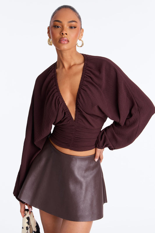Island Girl Ruched Airflow Top - Chocolate