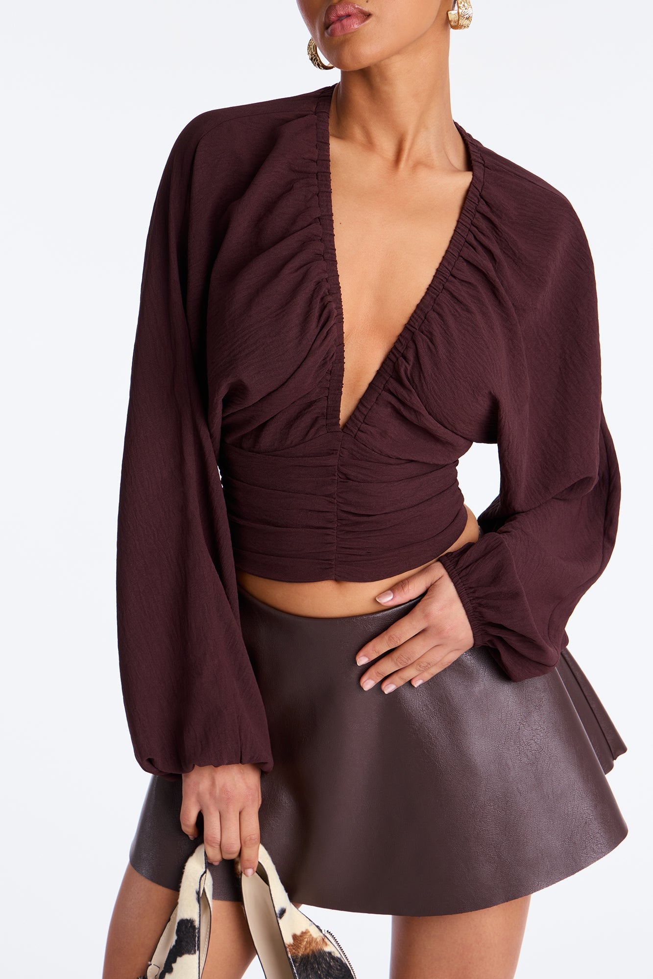 Island Girl Ruched Airflow Top - Chocolate